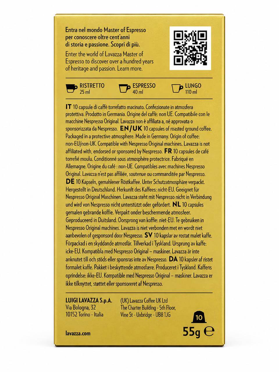 Lavazza Qualità Oro capsules 10 capsules 55g back