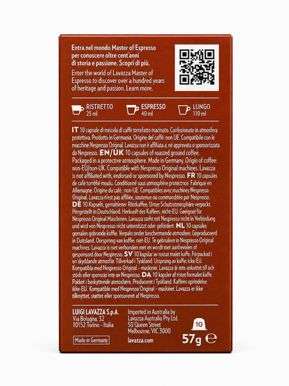 Lavazza Qualità Rossa coffee capsules back packaging 57g