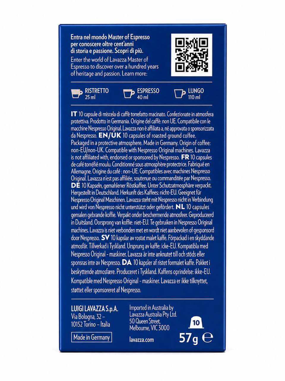 Lavazza Crema e Gusto coffee capsules packaging back