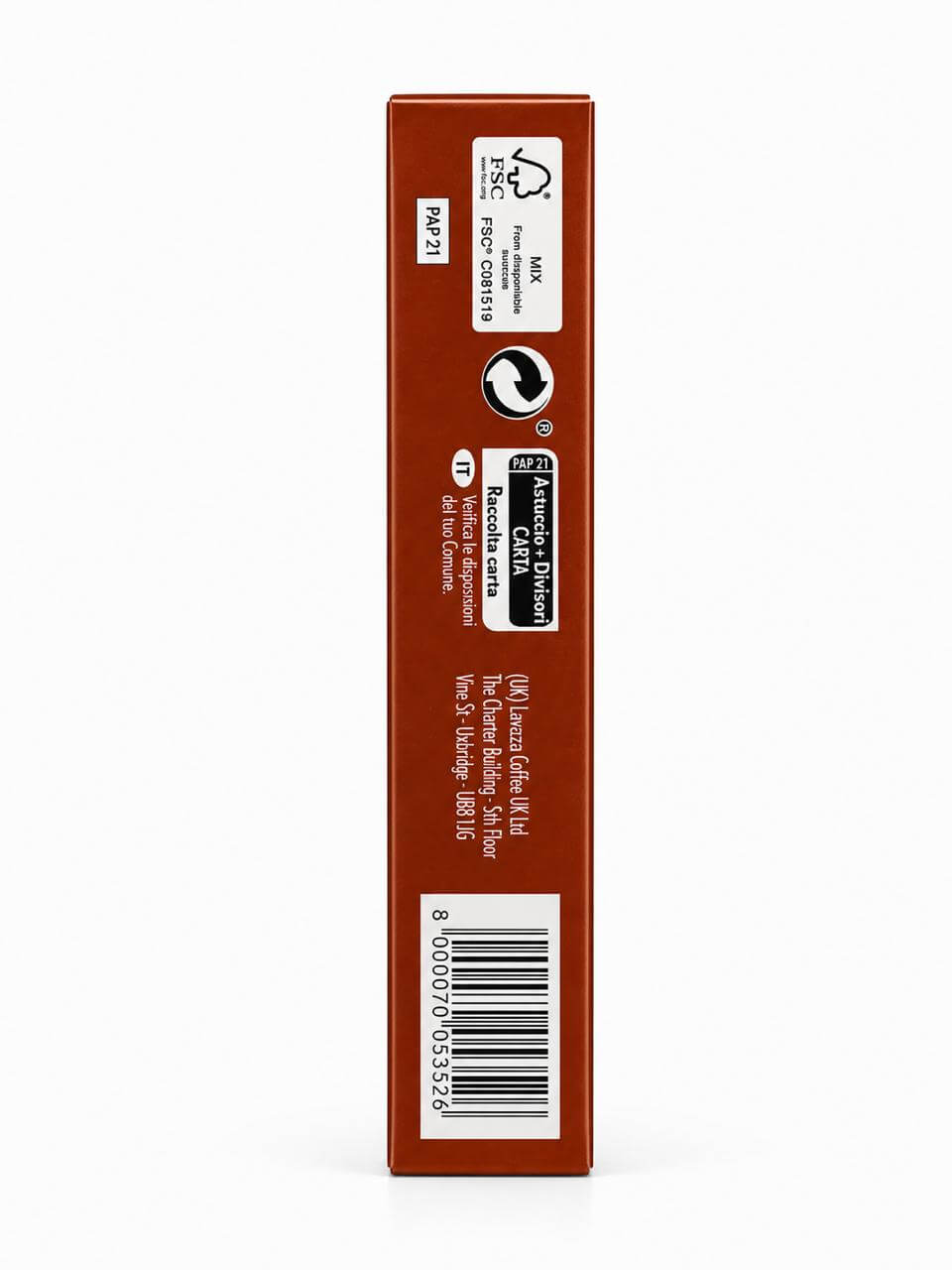 Lavazza Qualità Rossa Nespresso Original compatible capsules side packaging