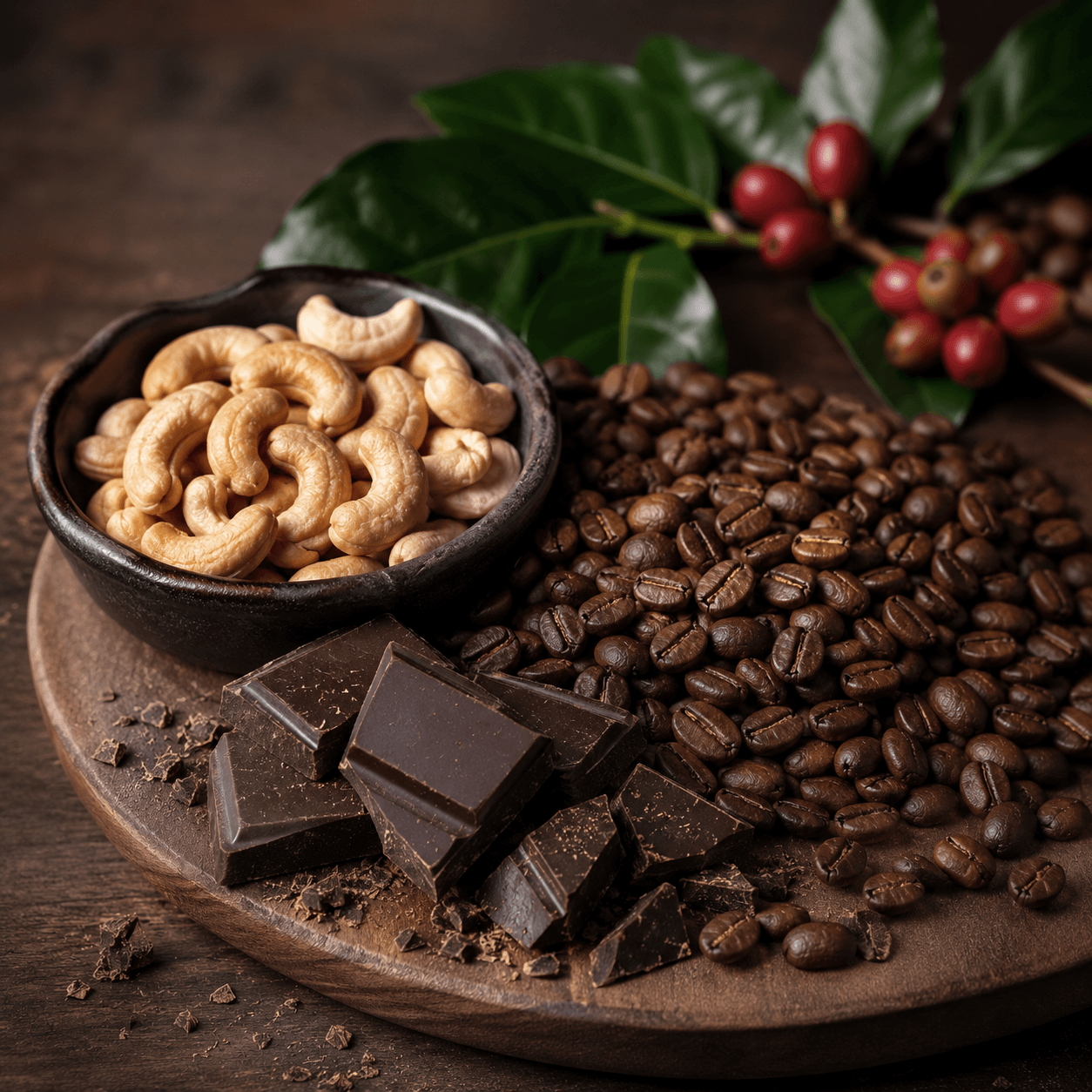 Flavor notes of cashew and dark chocolate in PURO Colombia Huila specialty coffee