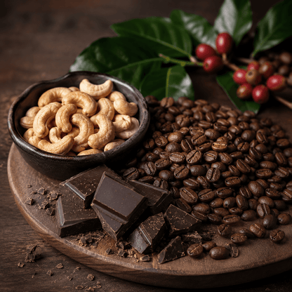 Flavor notes of cashew and dark chocolate in PURO Colombia Huila specialty coffee