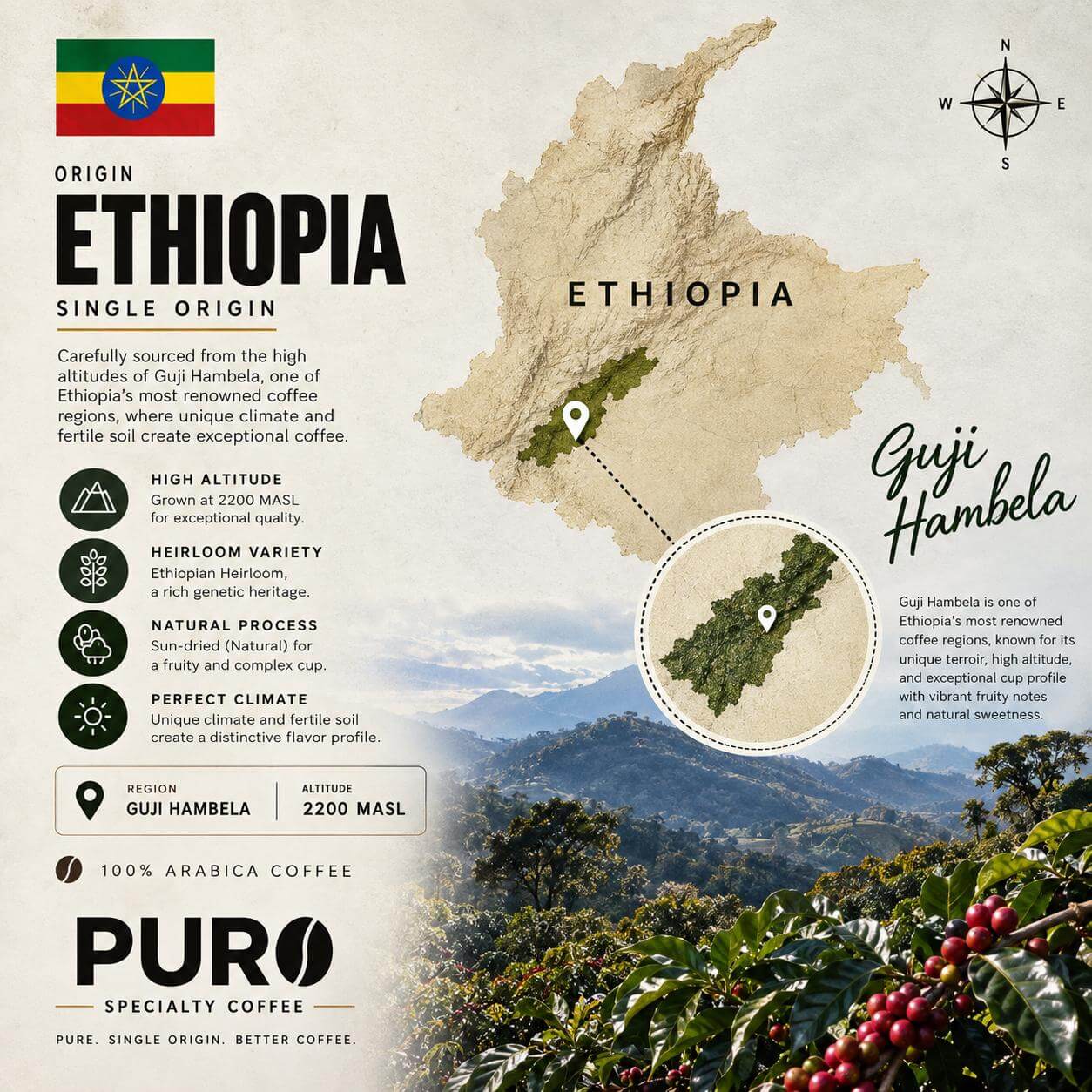 Ethiopia Guji Hambela coffee origin map
